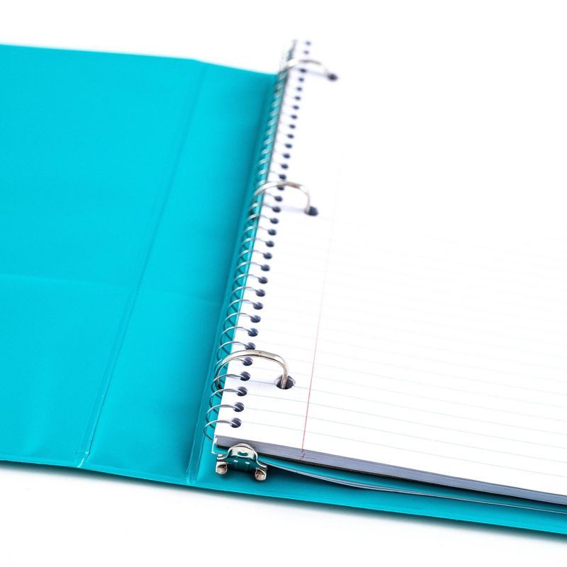 slide 4 of 6, 1" 275 Sheet Ring Binder Aqua - Yoobi™: Hard Cover, D Rings, 2 Pockets, Cardboard & Polypropylene, 1in Notebook Binder, 275 sheets