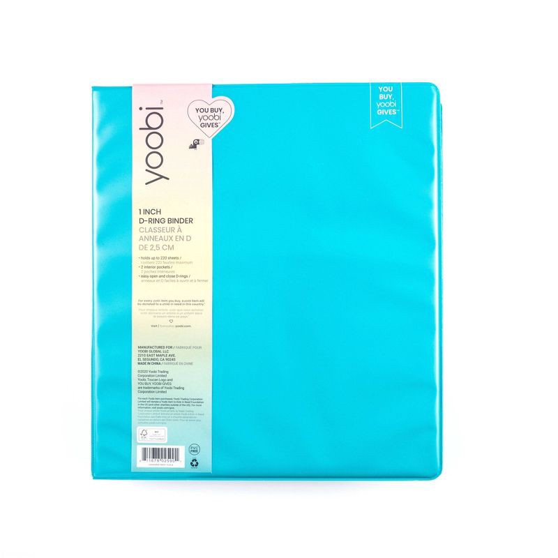 slide 1 of 6, 1" 275 Sheet Ring Binder Aqua - Yoobi™, 275 sheets