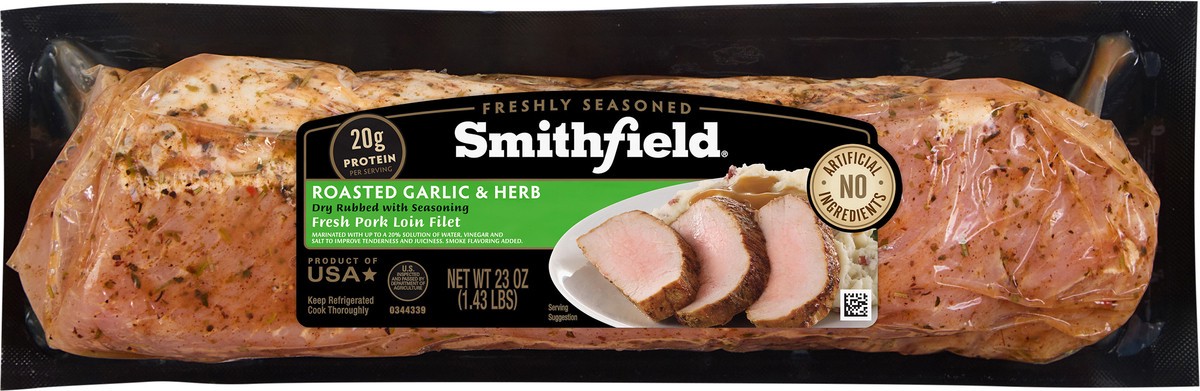 slide 10 of 12, Smithfield Garlic & Herb Pork Loin Fillet - 27.2 Oz, 23 oz