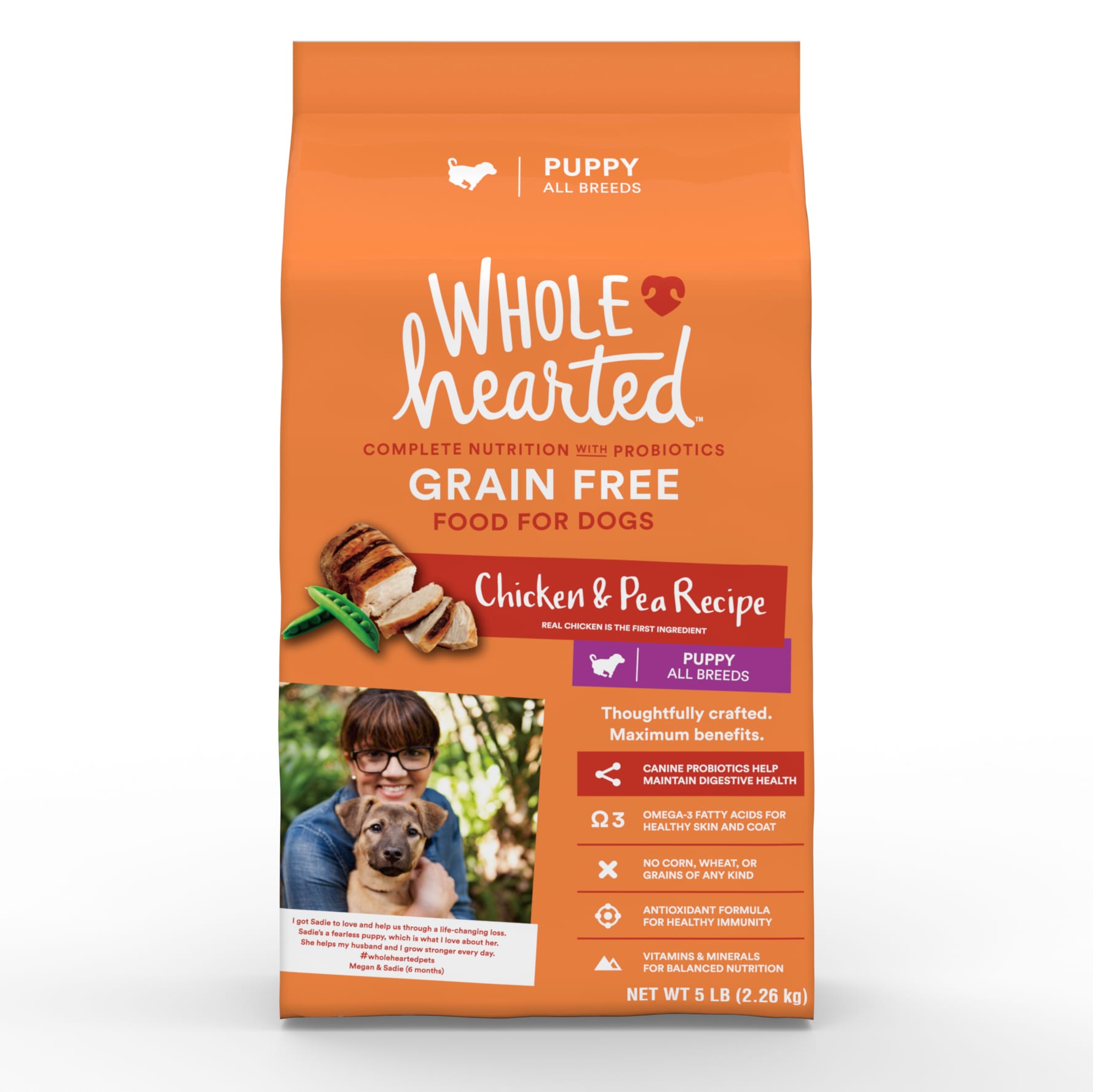 slide 1 of 1, WholeHearted Grain Free Chicken and Pea Recipe Dry Puppy Food, 25 lb