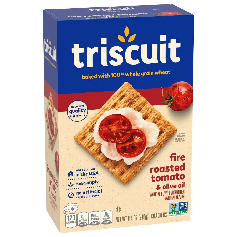 slide 7 of 13, Triscuit Fire Roasted Tomato & Olive Oil Whole Grain Wheat Lunch Snacks Crackers - 8.5oz, 8.5 oz