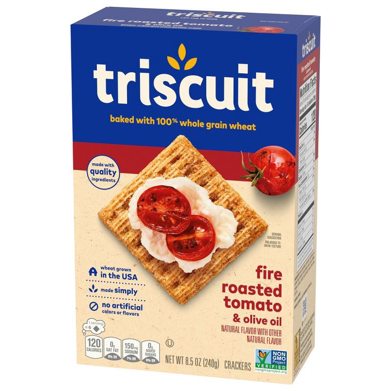 slide 8 of 13, Triscuit Fire Roasted Tomato & Olive Oil Whole Grain Wheat Lunch Snacks Crackers - 8.5oz, 8.5 oz