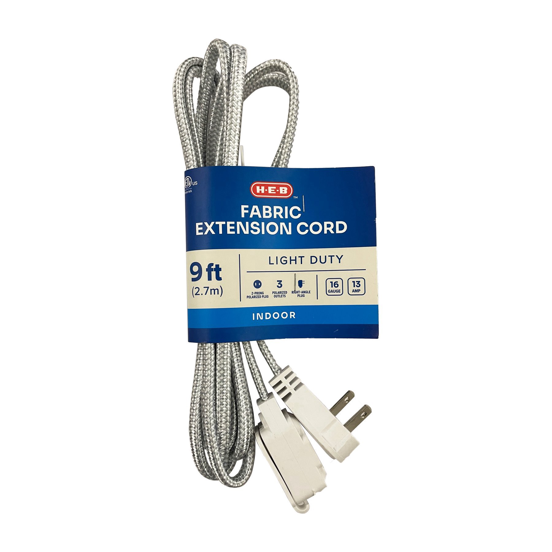 slide 1 of 1, H-E-B Indoor Fabric Extension Cord - White, 9 ft