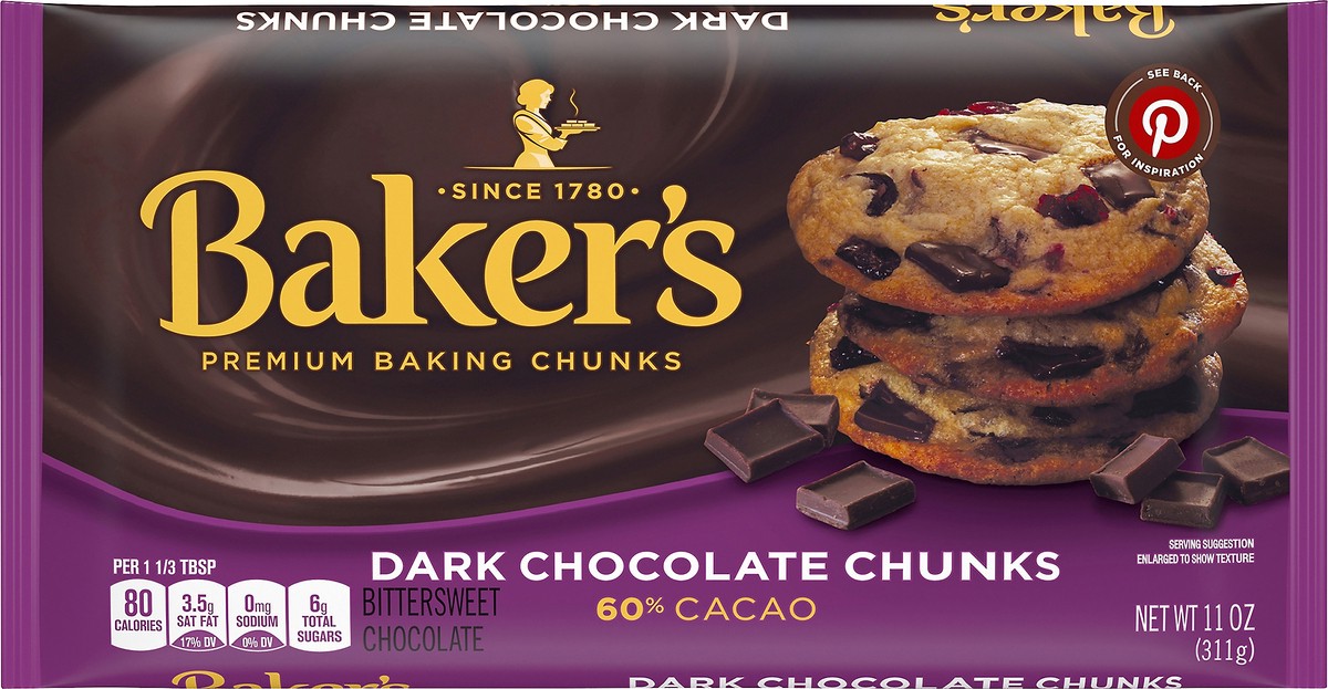 slide 4 of 11, Baker's Dark Chocolate Baking Chunks, 11 oz Bag, 11 oz