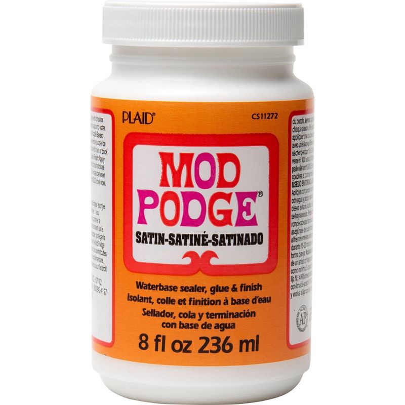 slide 1 of 5, Mod Podge 8 fl oz Craft Glue - Satin: Dries Clear, Non-Toxic, Liquid Sealer, Art & Stationery, Office Use, 8 fl oz