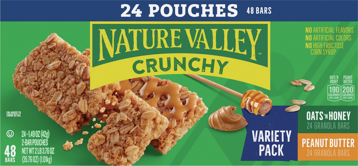 slide 8 of 13, Nature Valley Crunchy Granola Bars, Variety Pack, 48 Bars, 35.76 OZ (24 Pouches), 24 ct