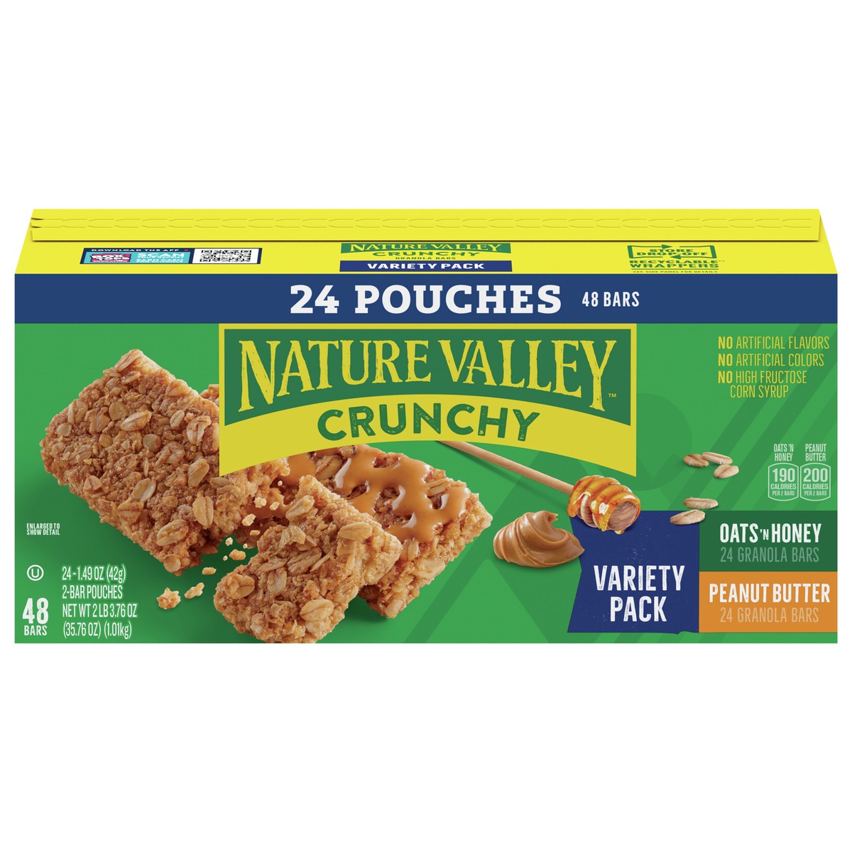 slide 13 of 13, Nature Valley Crunchy Granola Bars, Variety Pack, 48 Bars, 35.76 OZ (24 Pouches), 24 ct