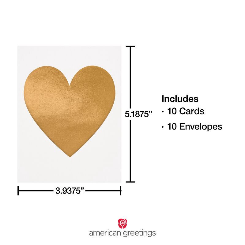 slide 2 of 4, American Greetings 10ct All Occasion Blank Cards with Envelopes Gold Hearts, 10 ct
