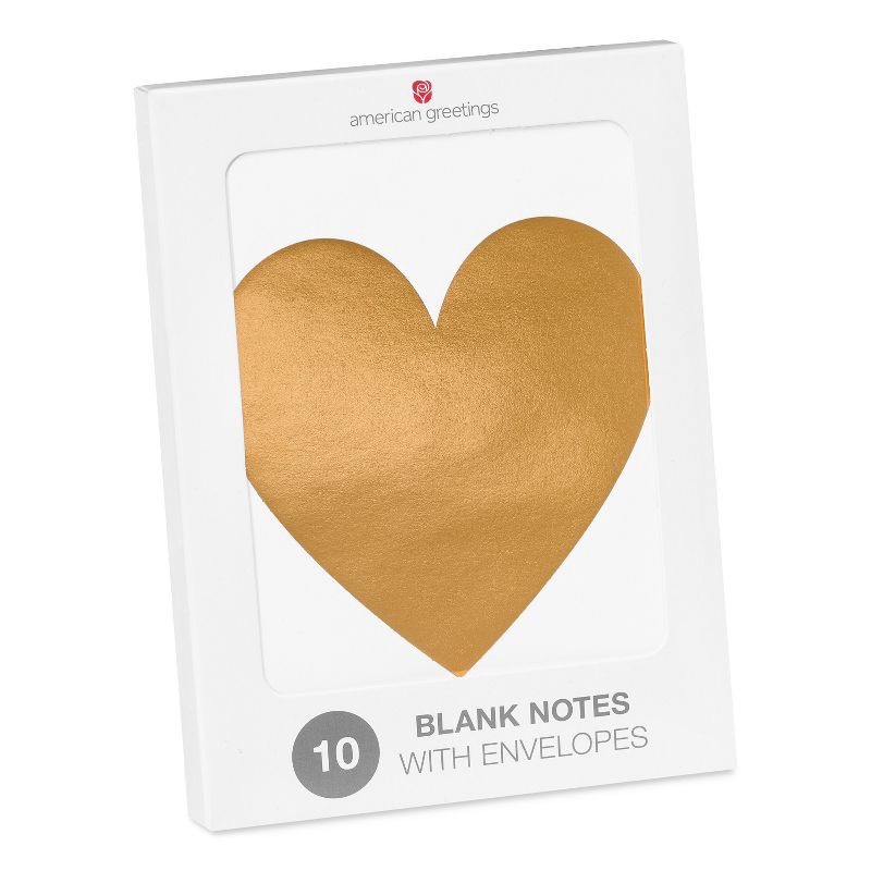 slide 4 of 4, American Greetings 10ct All Occasion Blank Cards with Envelopes Gold Hearts, 10 ct