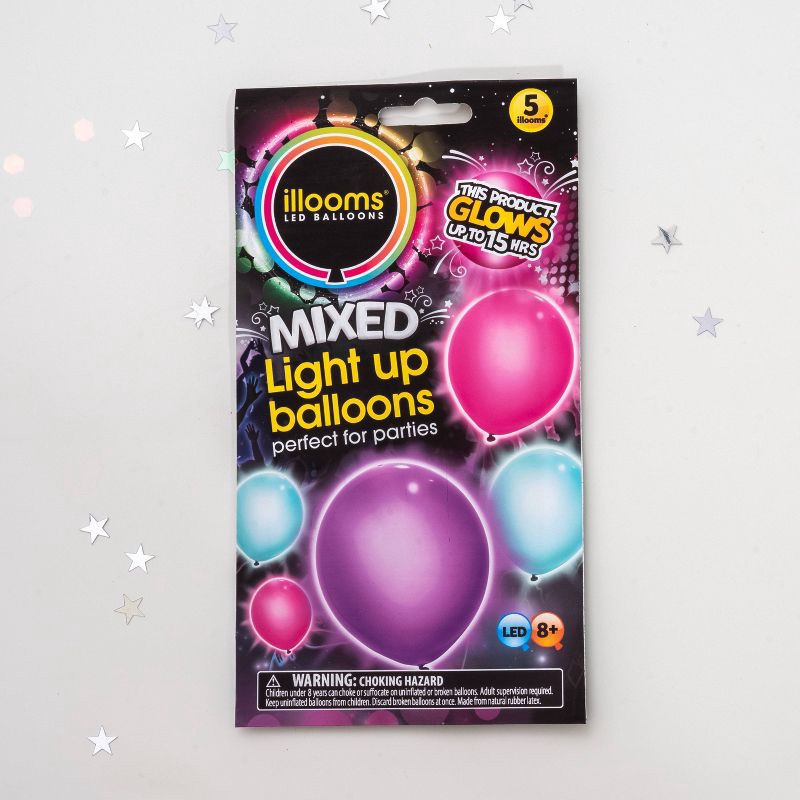 slide 2 of 7, iLLoom Balloon 5ct illooms LED Light Up Mixed Solid Balloon, 5 ct