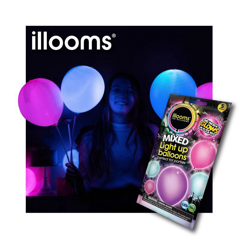 slide 1 of 7, iLLoom Balloon 5ct illooms LED Light Up Mixed Solid Balloon, 5 ct