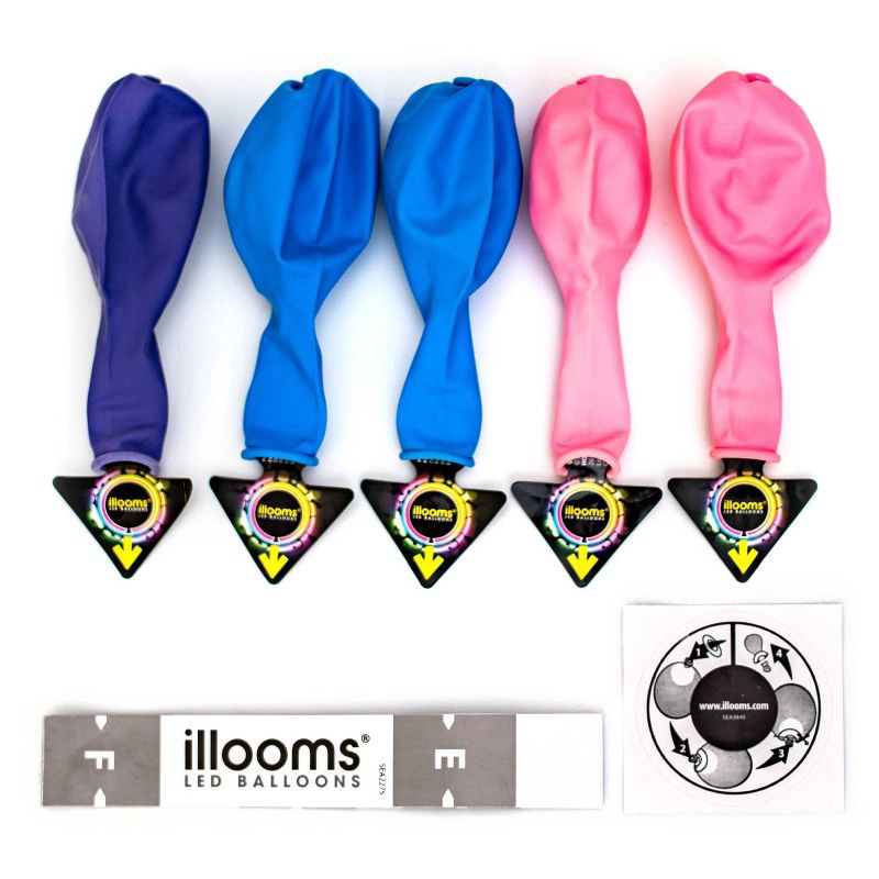 slide 4 of 7, iLLoom Balloon 5ct illooms LED Light Up Mixed Solid Balloon, 5 ct