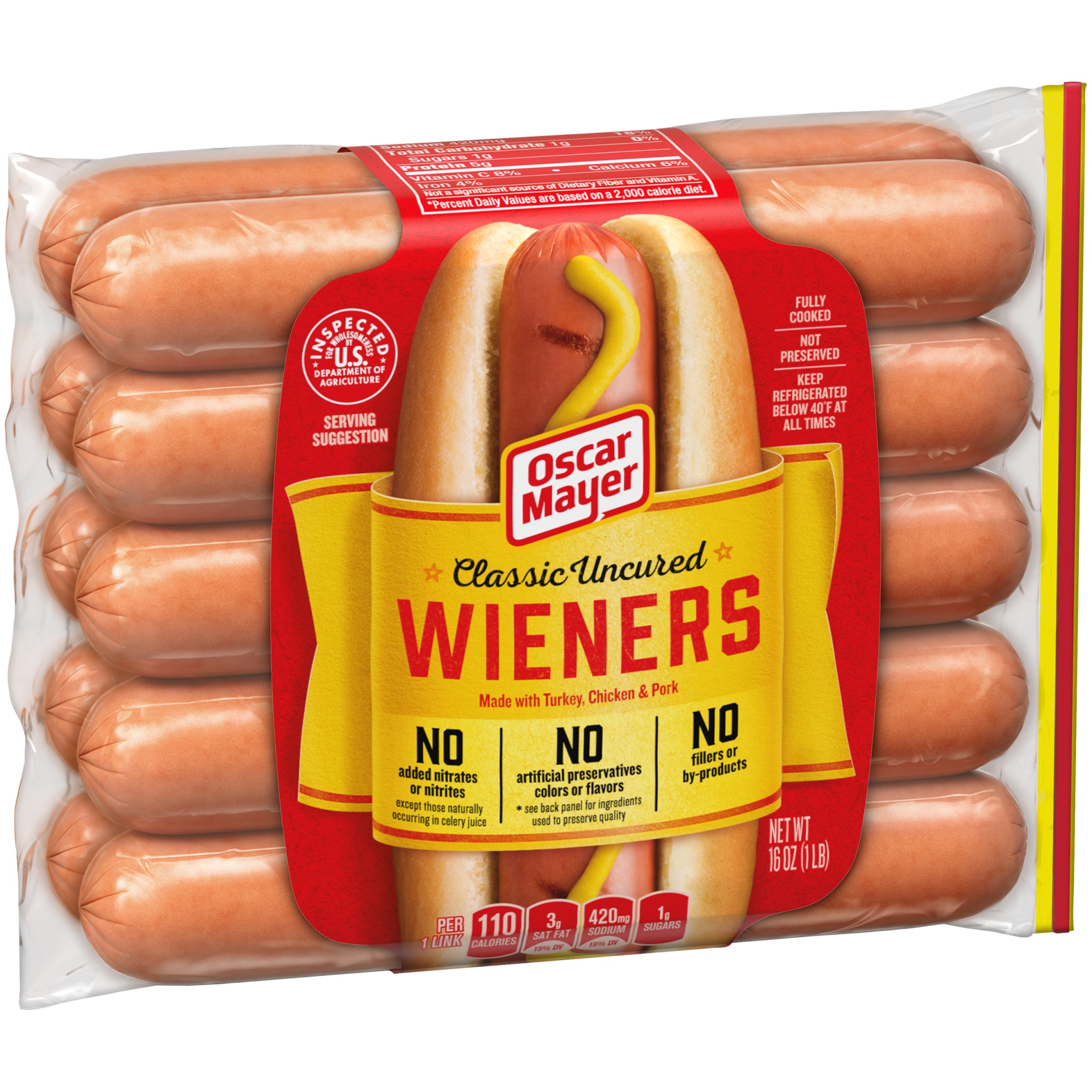 slide 4 of 13, Oscar Mayer Classic Uncured Wieners Hot Dogs Pack, 16 oz