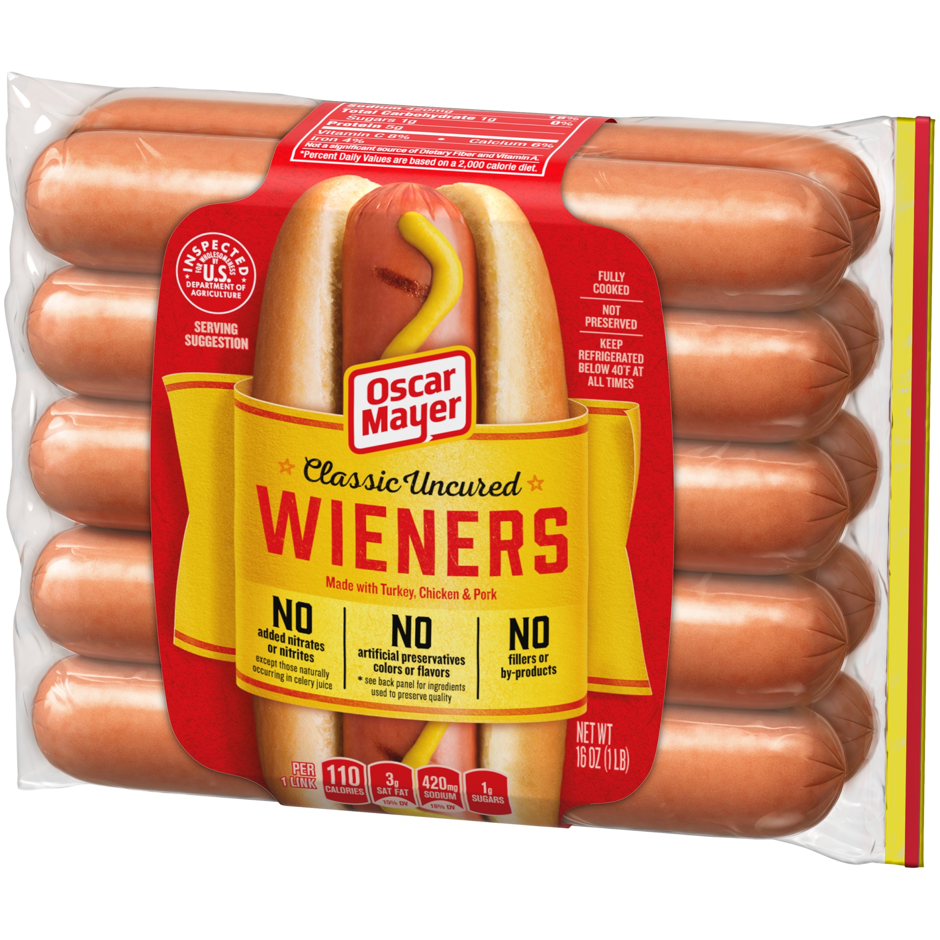 slide 5 of 13, Oscar Mayer Classic Uncured Wieners Hot Dogs Pack, 16 oz