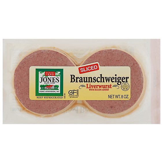 slide 1 of 1, Jones Dairy Farm Braunschweiger Sliced - 8 Oz, 8 oz