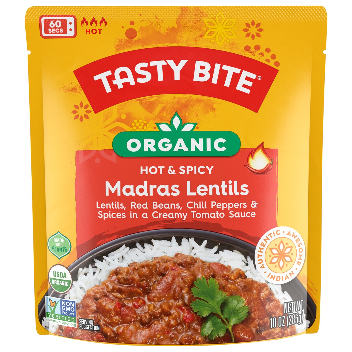 slide 1 of 9, Tasty Bite Hot & Spicy Entree Lentil Madras, 10 oz