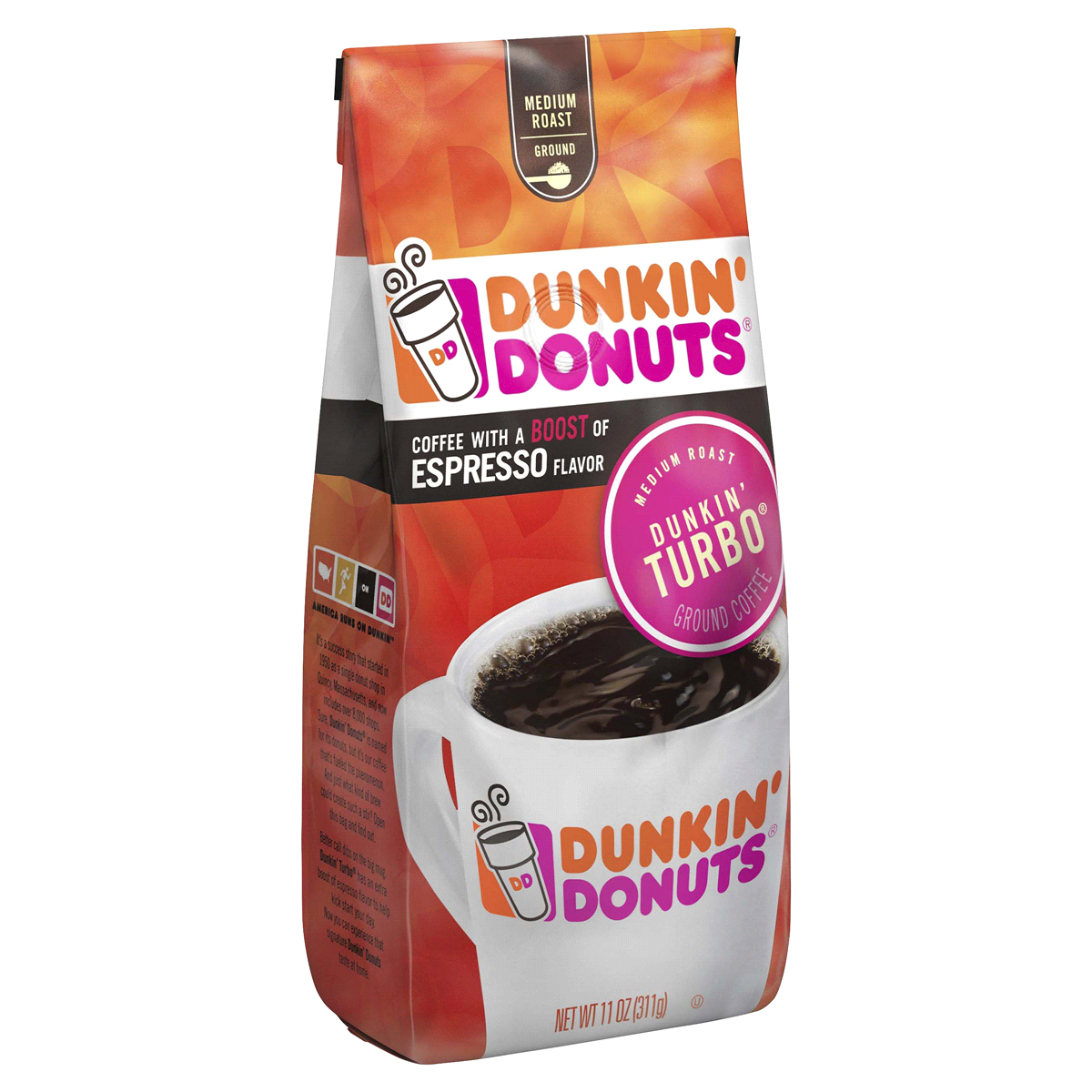 slide 1 of 4, Dunkin' Turbo Medium Roast Coffee, 11 oz