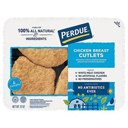 Perdue Breaded Chicken Breast Cutlets No Antibiotics Ever Refrigerated In Tray Case - 12 Oz