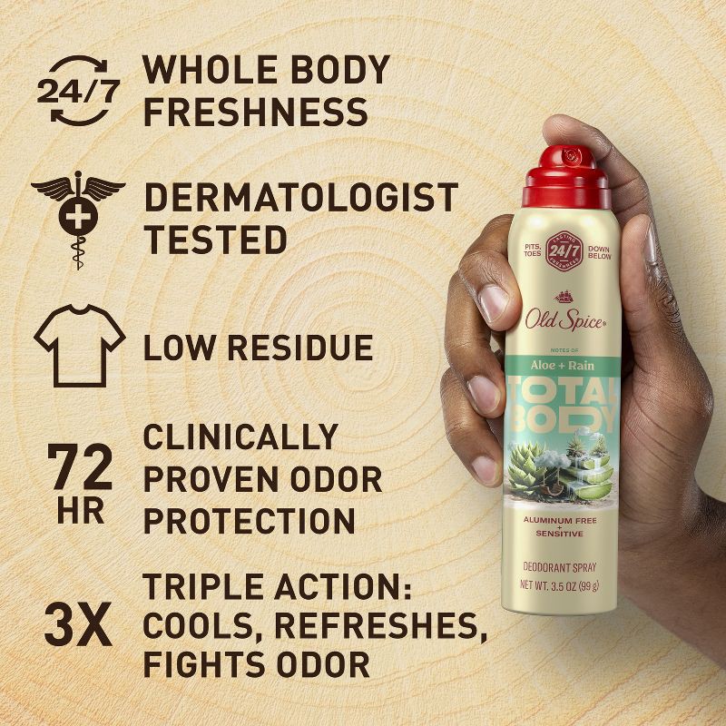 slide 9 of 11, Old Spice Whole Body Deodorant Spray - Aloe and Rain - 3.5oz, 3.5 oz