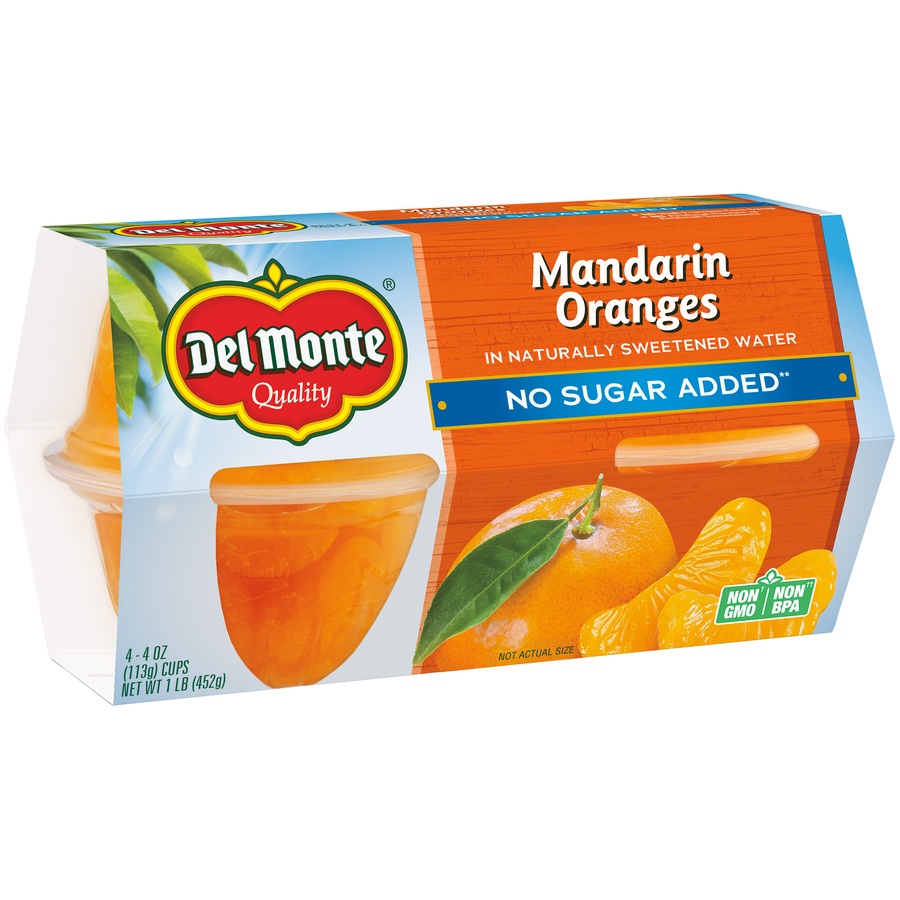 slide 2 of 4, Del Monte No Sugar Added Mandarin Oranges In Naturally Sweetened Water Fruit Cups, 4 ct