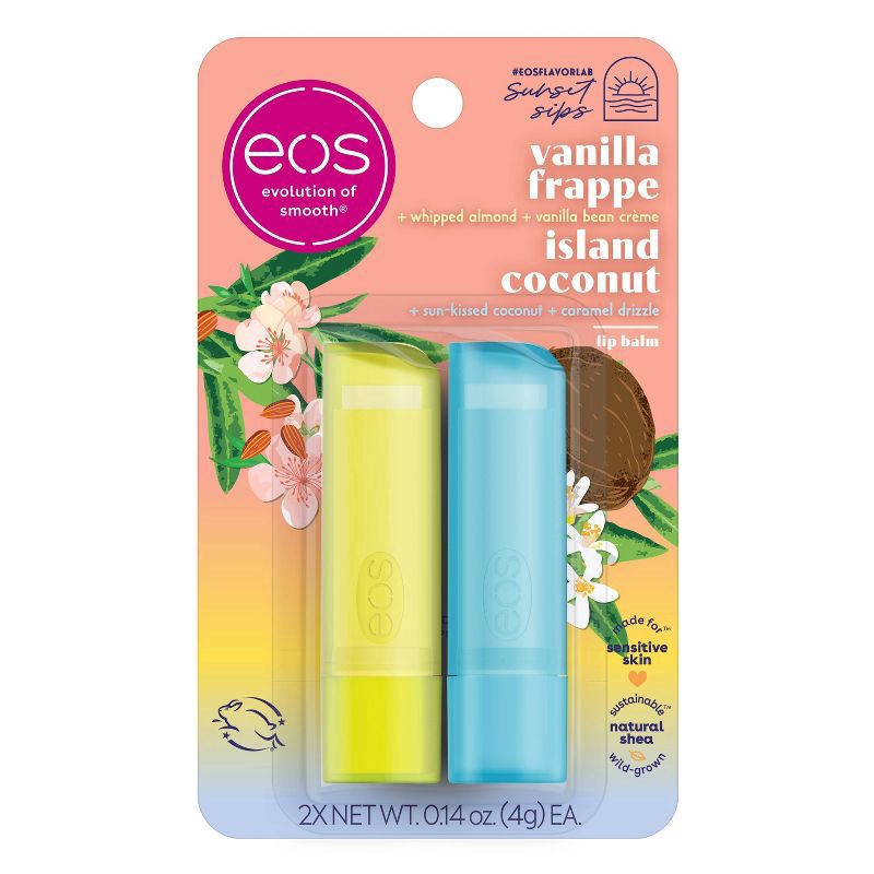 slide 1 of 5, eos Lip Balm Sticks - Island Coconut Colada + Vanilla Frappe - 2pk, 2 ct