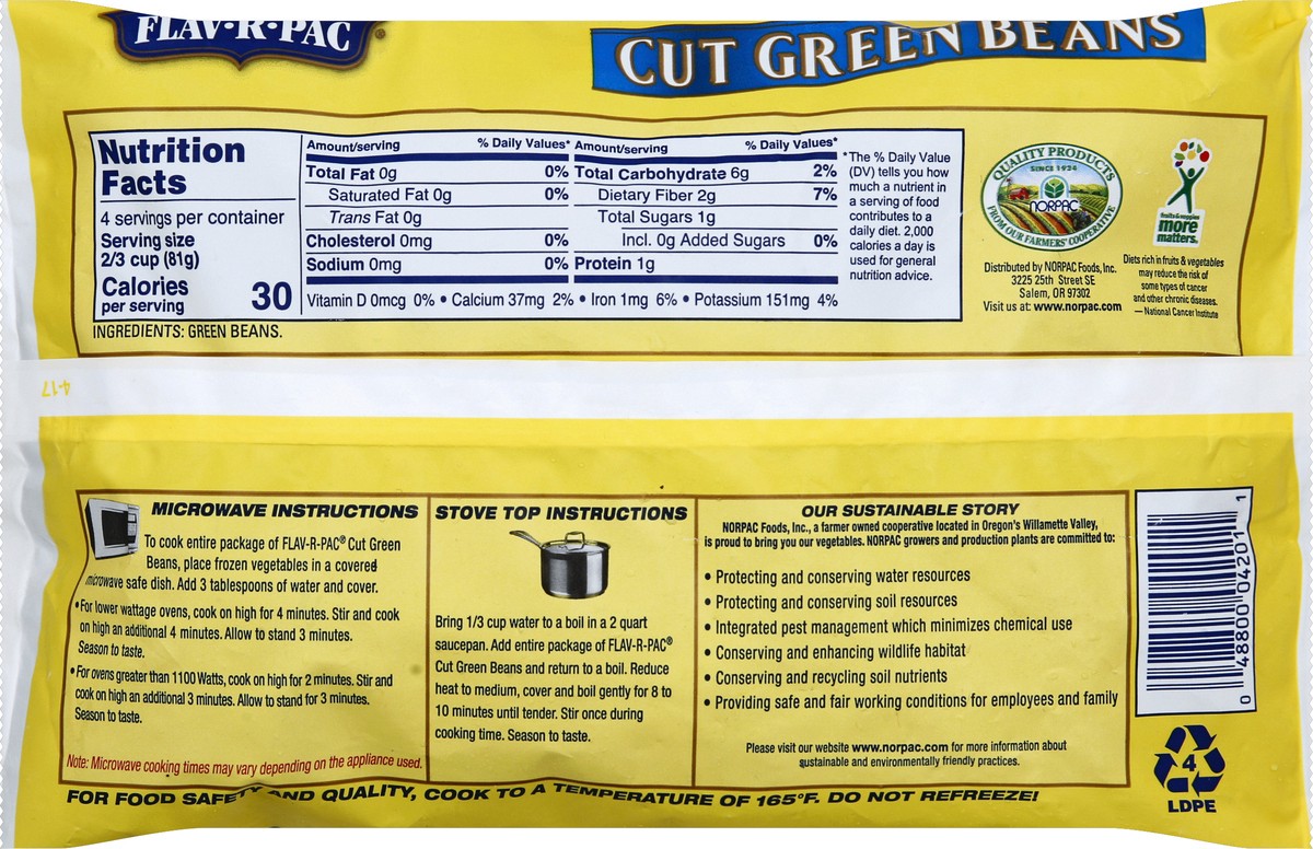 slide 2 of 6, Flav-R-Pac Cut Green Beans, 12 oz