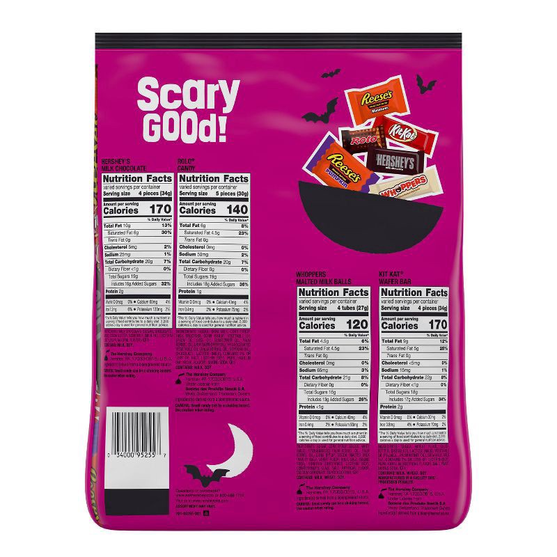 slide 5 of 5, Hershey's Hershey Assorted Chocolate Flavors Miniatures, Halloween Candy Bulk Bag, 46.17 oz (155 pieces), 46.1 oz