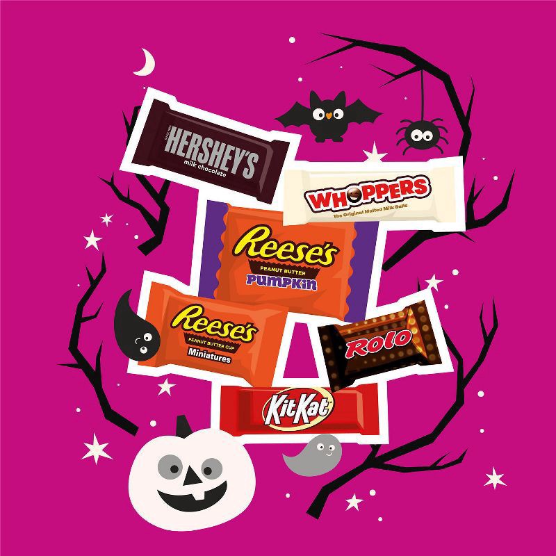 slide 4 of 5, Hershey's Hershey Assorted Chocolate Flavors Miniatures, Halloween Candy Bulk Bag, 46.17 oz (155 pieces), 46.1 oz