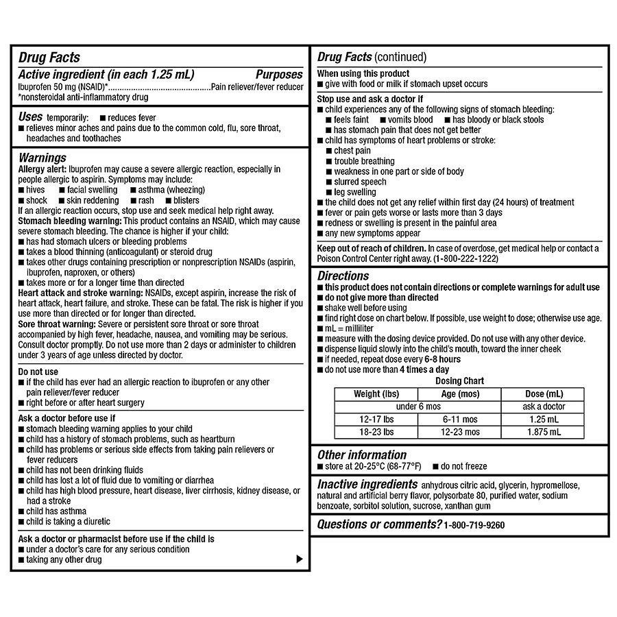 slide 2 of 5, Walgreens Infants¿ Concentrated Drops, Ibuprofen 50 mg Berry, 1 fl oz