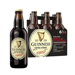 Guinness Extra Stout Beer 5.6% Abv Bottles - 6-11.2 Oz