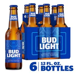 Bud Light American Lager Beer In Bottles - 6 - 12 Fl. Oz.