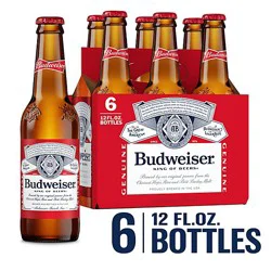 Budweiser American Lager Beer In Bottles - 6 - 12 Fl. Oz.