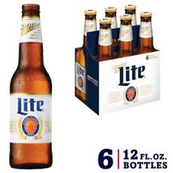 Miller Lite Beer American Style Light Lager 4.2% Abv Bottles - 6-12 Fl. Oz.