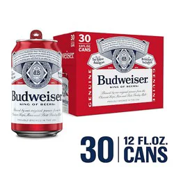 Budweiser American Lager Beer In Cans - 30 - 12 Fl. Oz.