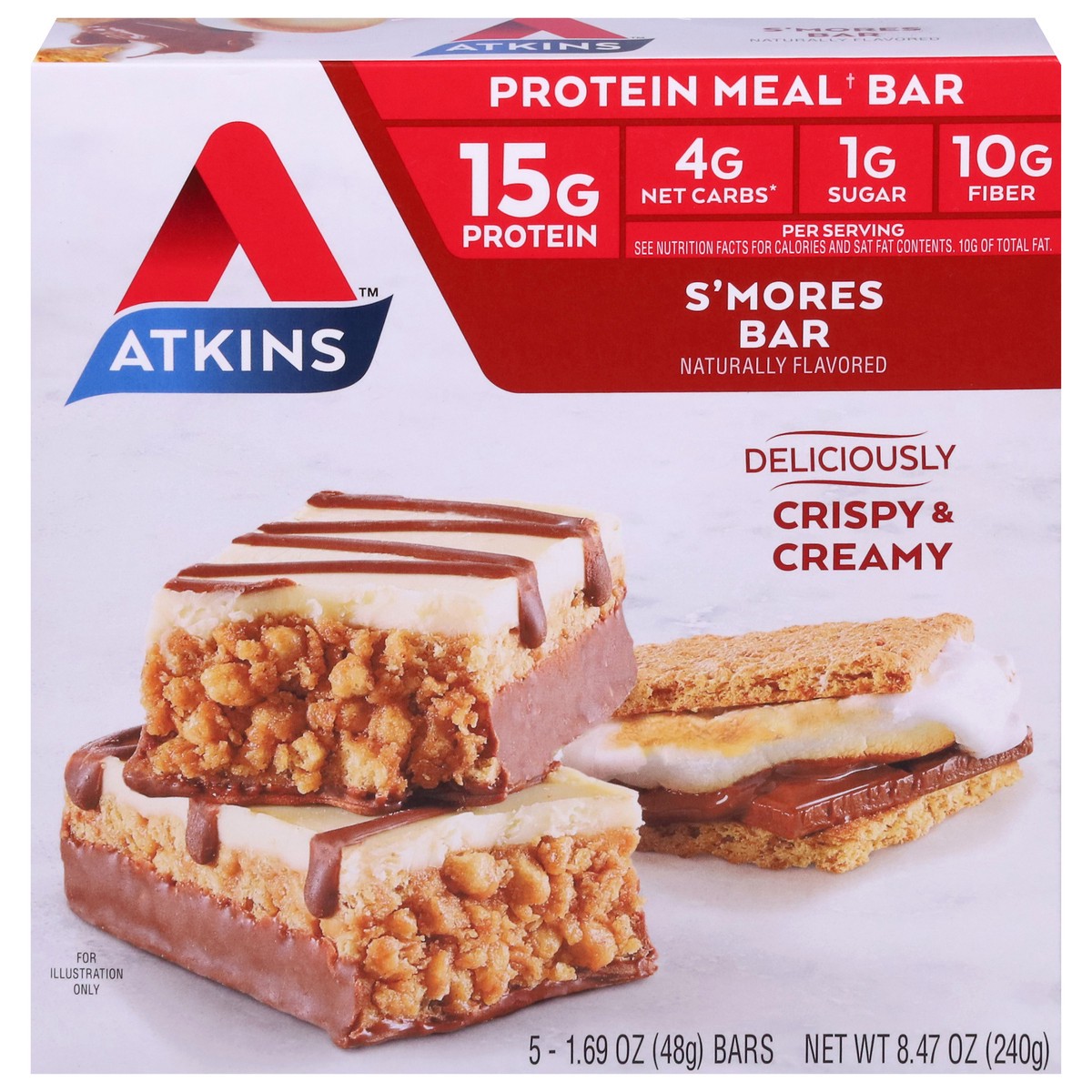 slide 1 of 5, Atkins S'mores Protein Meal Bars 5 - 1.69 oz Bars, 5 ct