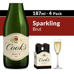 Cook's California Champagne Brut White Sparkling Wine Bottles - 4-187 Ml