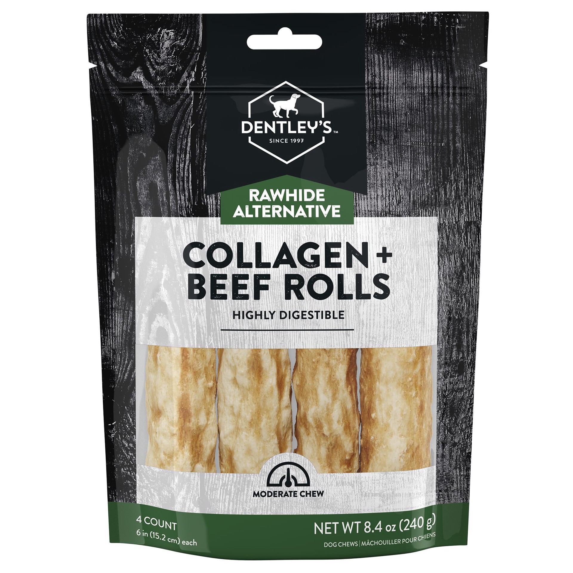 slide 1 of 1, Dentley's Rawhide Alternative Collagen Rolls 4 Count 8.4 OZ, 1 ct