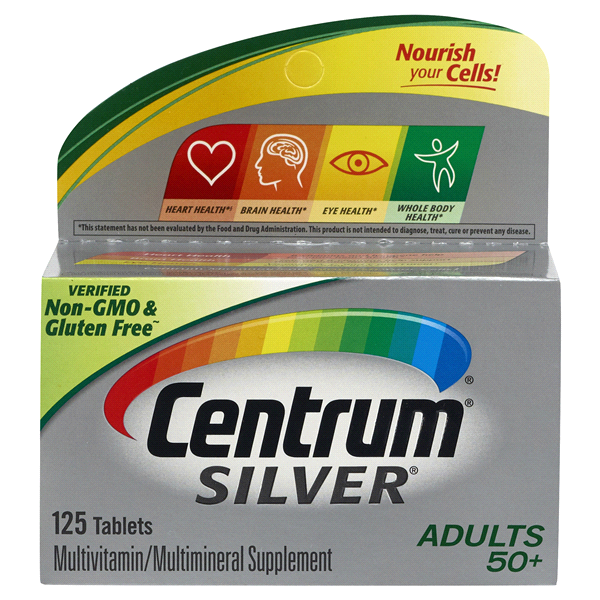 slide 1 of 1, Centrum Silver Adult Complete Multivitamin / Multimineral Supplement Tablet, Vitamin D3, B Vitamins, Zinc, Age 50+, 125 ct