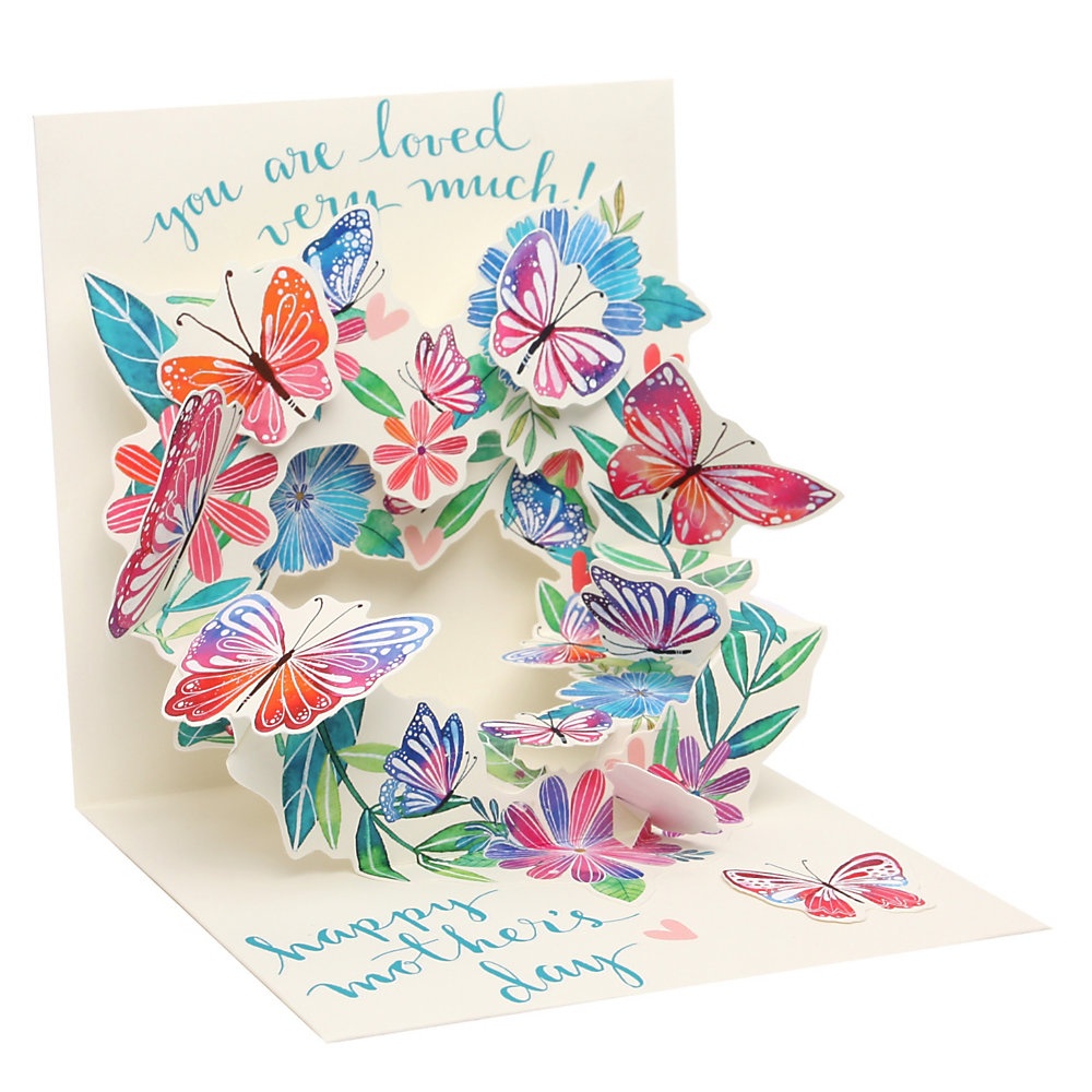 slide 1 of 1, Up With Paper Mother's Day Pop-Up Greeting Card With Envelope, 5-1/4'' X 5-1/4'', Butterfly Wreath, 1 ct