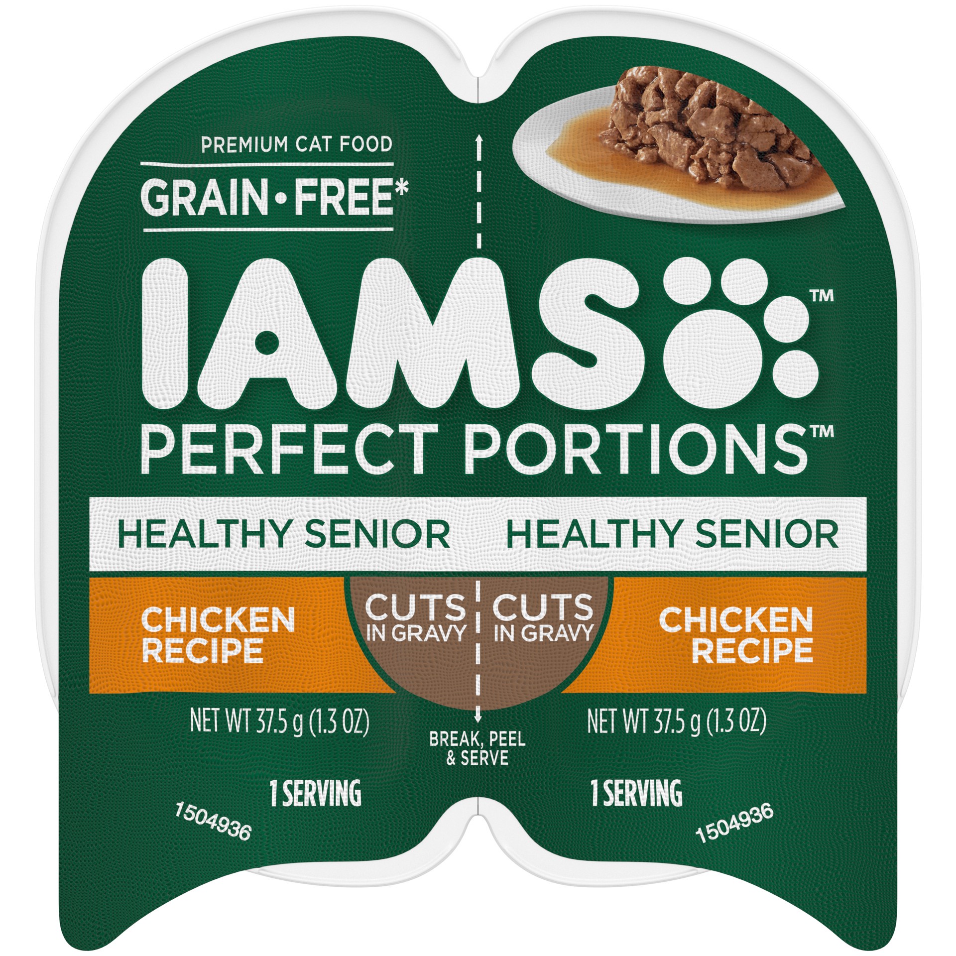 slide 1 of 1, IAMS PERFECT PORTIONS Healthy Senior Grain Free* Wet Cat Food Cuts in Gravy, Chicken Recipe, (24) Easy Peel Twin-Pack Trays, 2.64 oz