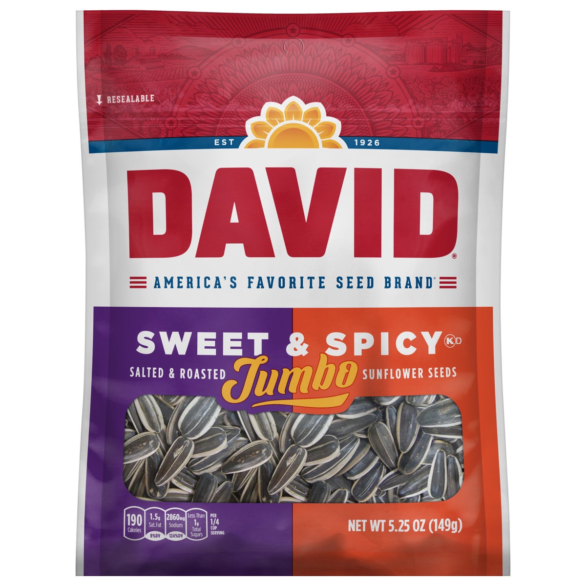 slide 1 of 8, DAVID Jumbo Sweet & Spicy Sunflower Seeds 5.25 oz, 5.25 oz