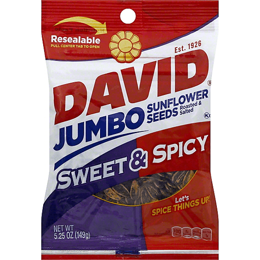 slide 1 of 1, DAVID Jumbo Sunflower Seeds Sweet & Spicy, 5.3 oz