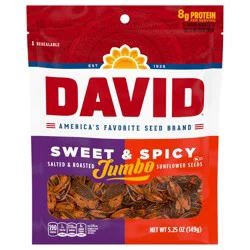 DAVID Roasted and Salted Jumbo Sunflower Seeds, Sweet and Spicy Flavor, 5.25oz.