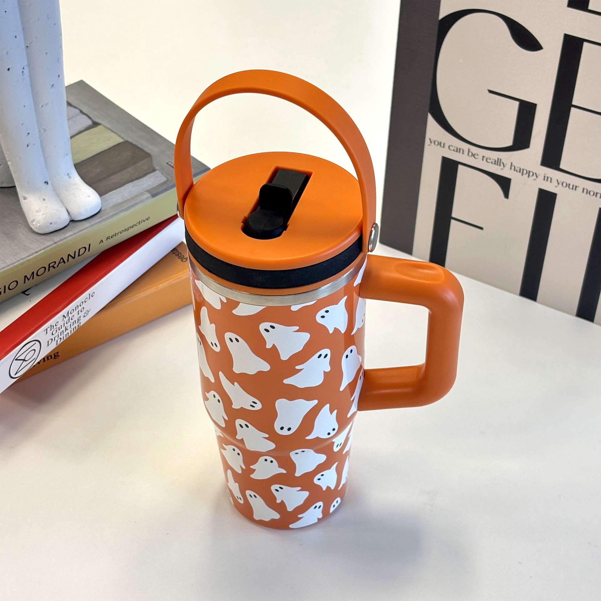 slide 4 of 4, 20oz. Orange & White Ghost Stainless Steel Insulated Tumbler By Ashland, 20 oz