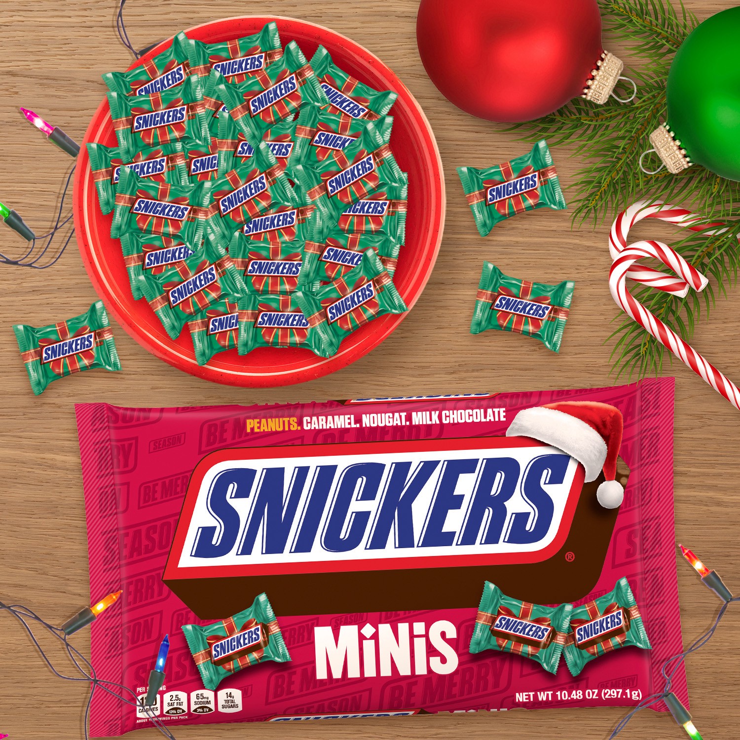 slide 2 of 8, SNICKERS Minis Milk Chocolate Christmas Candy Bars, 10.48 Oz Bag, 10.48 oz