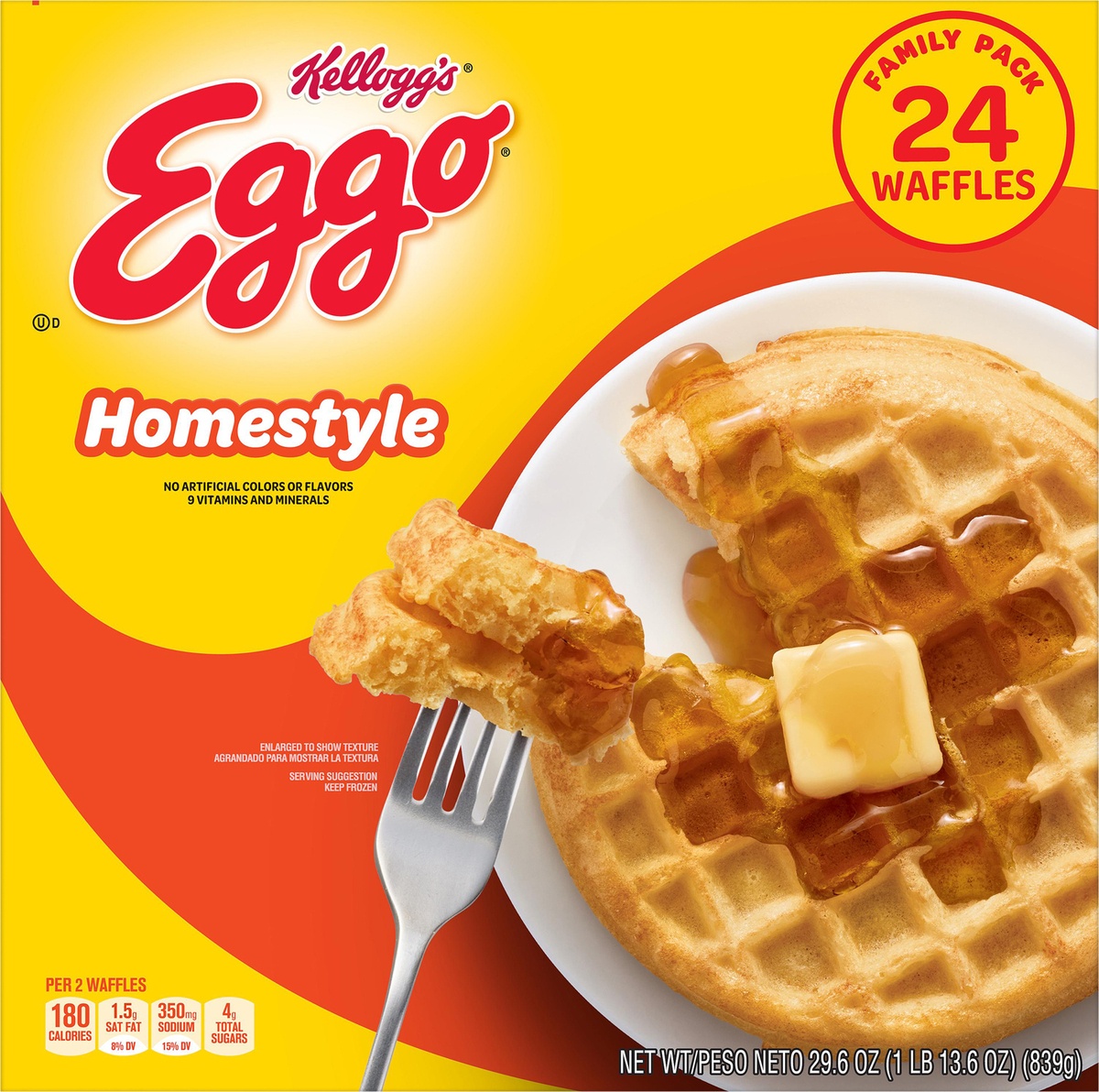 slide 8 of 10, Eggo Frozen Waffles, Frozen Breakfast, Resealable, Homestyle, 29.6 oz