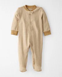 Littleplanet Baby Organic Cotton Rib Sleep & Play Pajamas in Stripes Ochre Stripe 9M