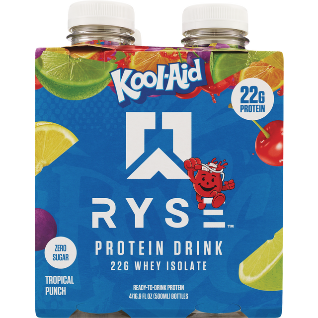 slide 1 of 3, Ryse Zero Sugar Kool-Aid Tropical Punch Protein Drink 4 - 16.9 fl oz Bottles, 16.9 oz