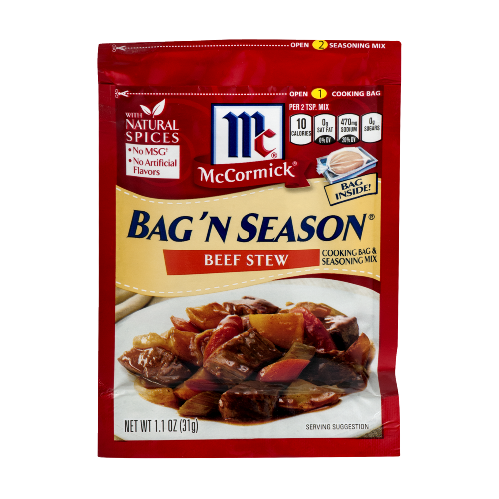 slide 1 of 1, McCormick Beef Stew Cooking Bag & Seasoning Mix, 1.1 oz