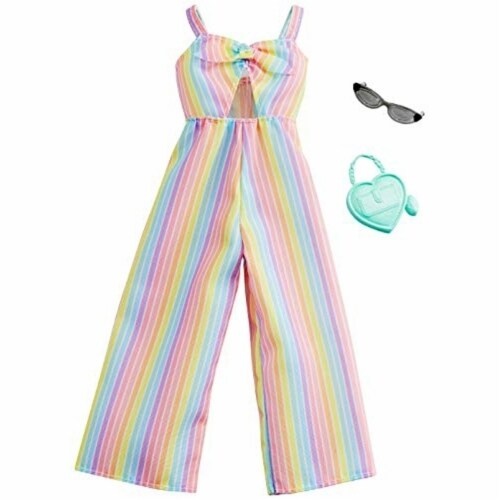 slide 1 of 1, Barbie Clothes: Rainbow-Striped Jumpsuit, Plus 2 Accessories Dolls, Style A, 1 ct